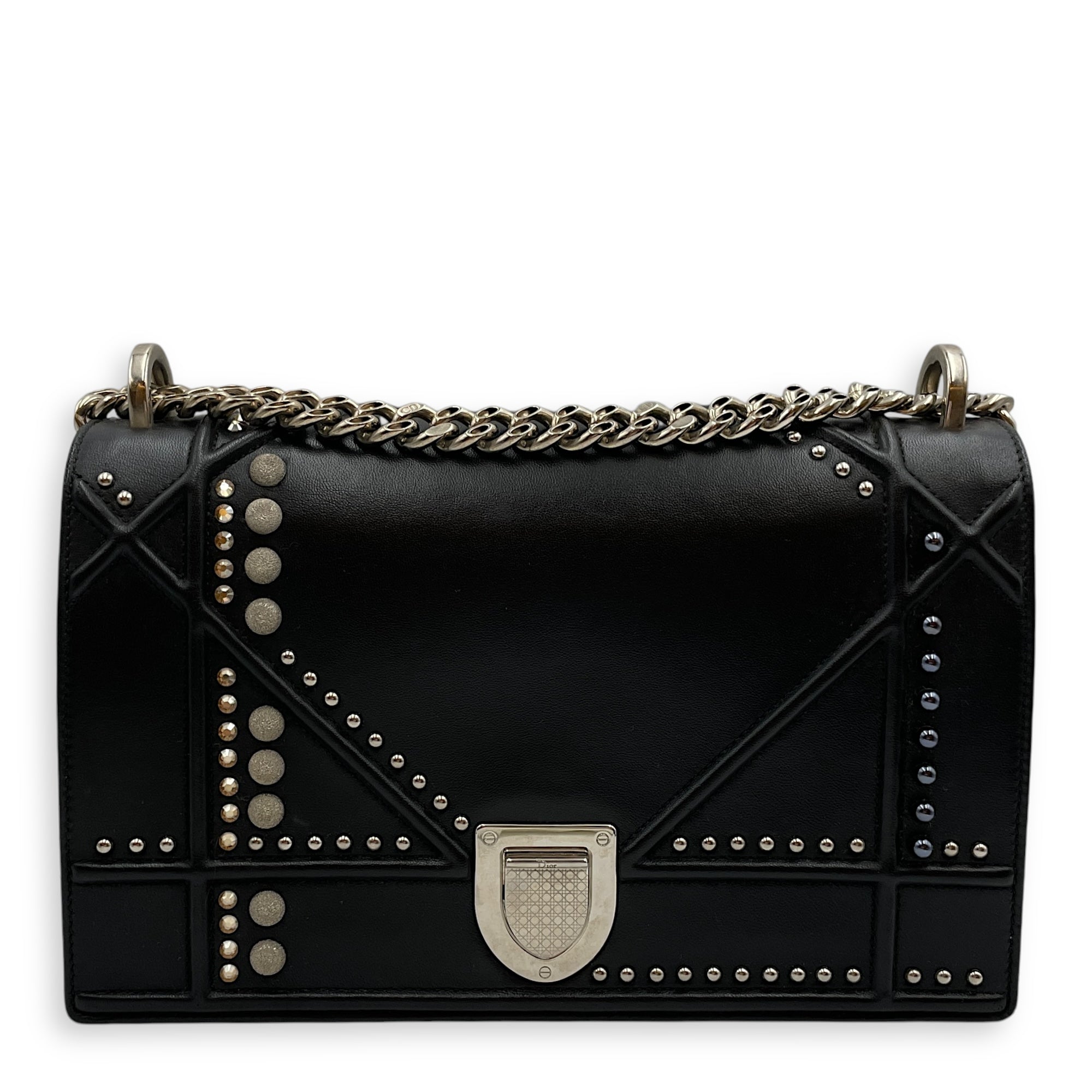 Diorama Medium Black Shoulder Bag in Lambskin, Palladium hardware