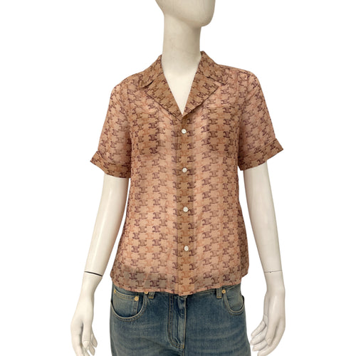 Mongram Triomphe Chemise Pyjama 34 Brown Top in Silk