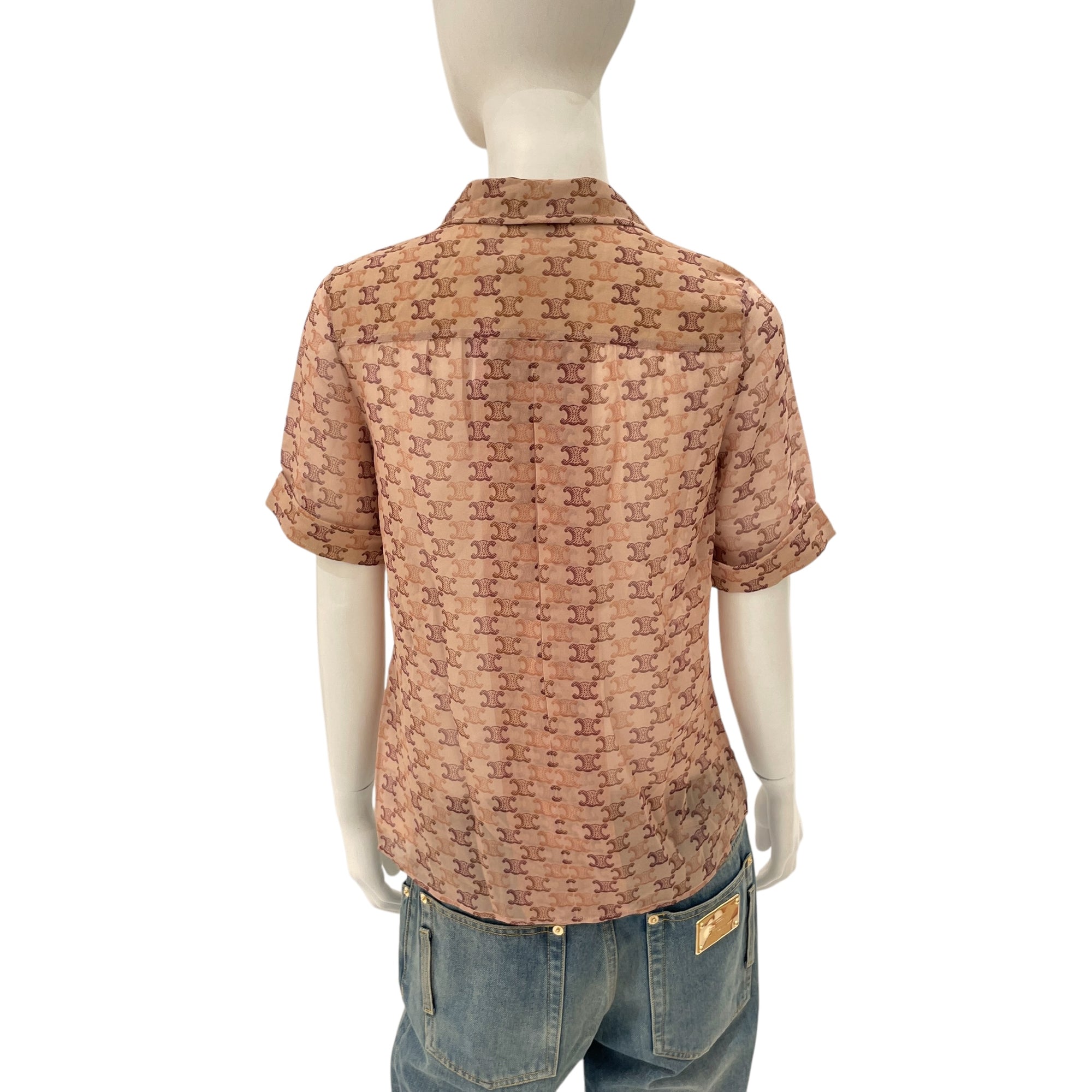 Mongram Triomphe Chemise Pyjama 34 Brown Top in Silk