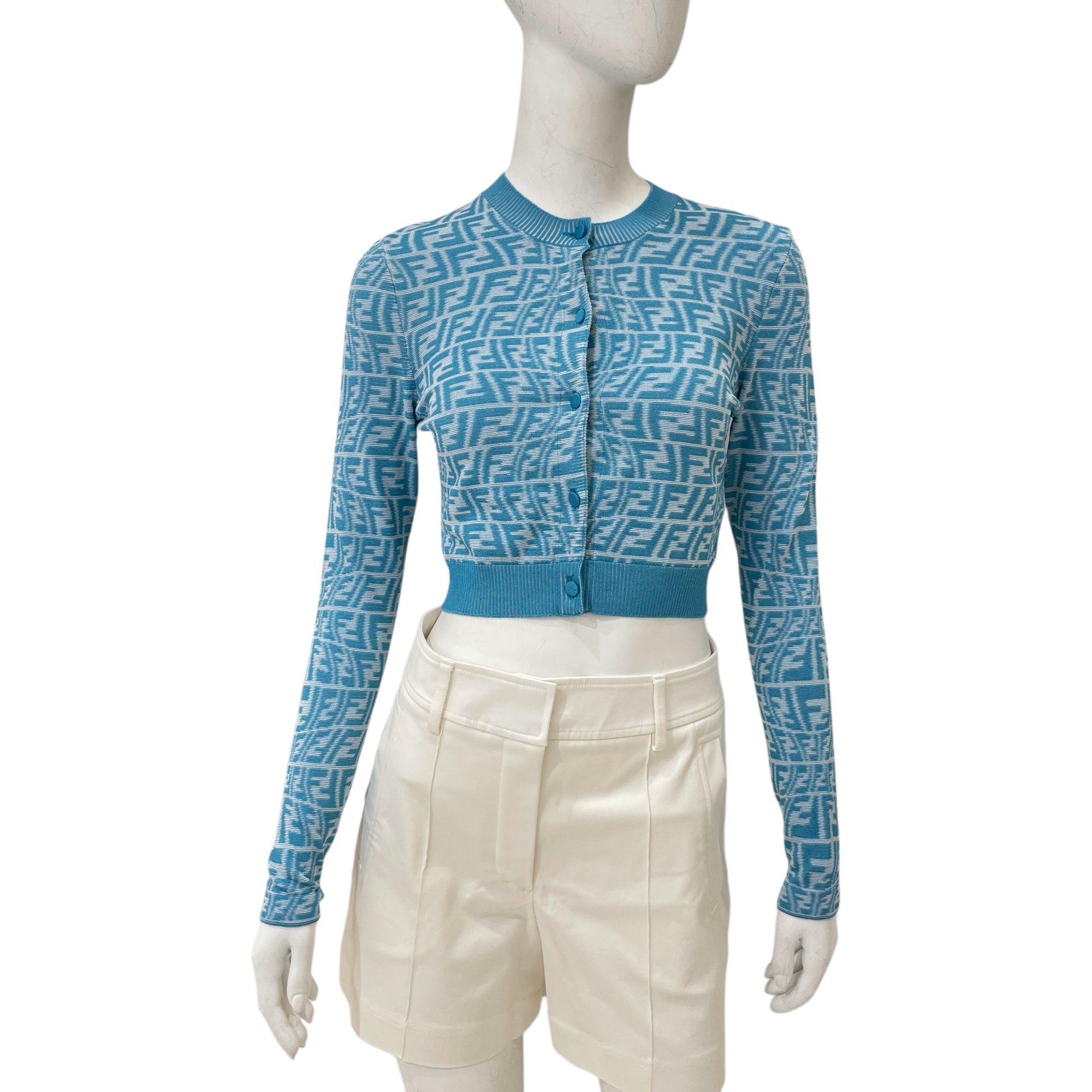 Knit FF Vertigo Cropped 38 Blue Cardigan in Viscose,polyester