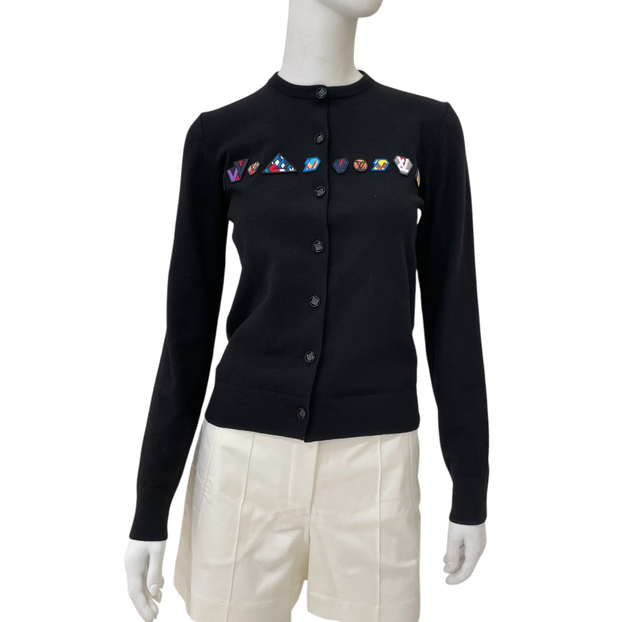 Logo Patch XS Black Cardigan in Wool, polyester