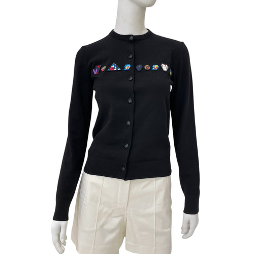 Logo Patch XS Black Cardigan in Wool, polyester