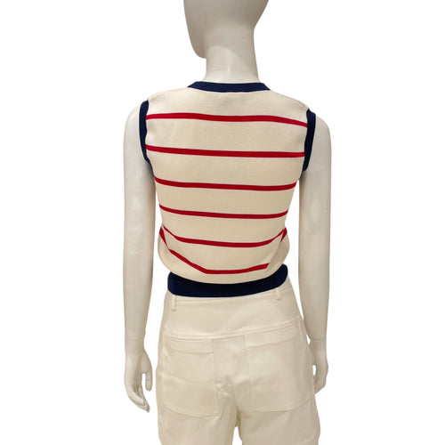 Stripe Knitted XS Blue, Red, Beige Vest in Wool, cotton, polyamide,silk, elastane