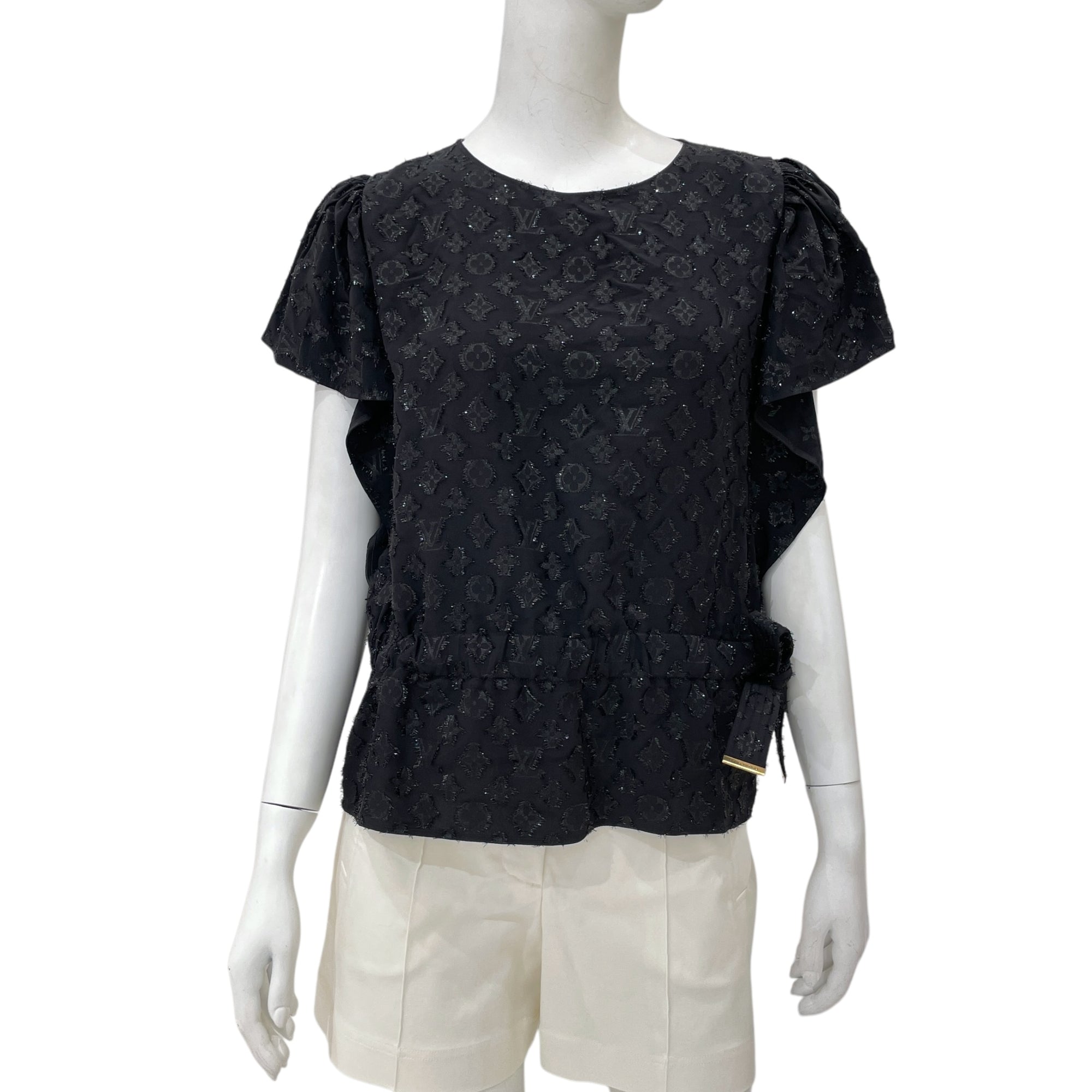 Monogram Fil Coupe 34 Black Blouse in Silk, metallised polyester, Gold hardware