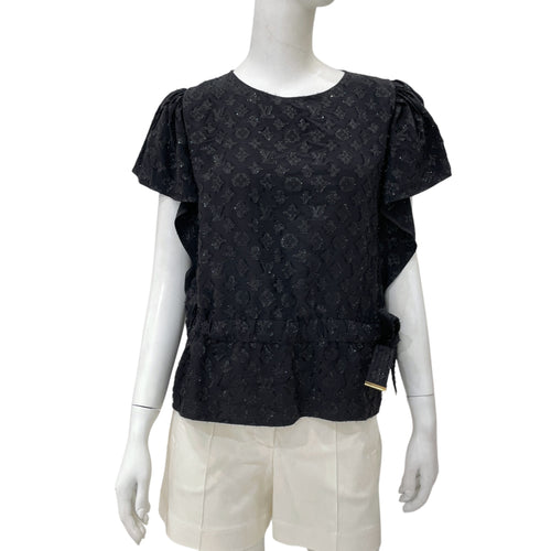 Monogram Fil Coupe 34 Black Blouse in Silk, metallised polyester, Gold hardware
