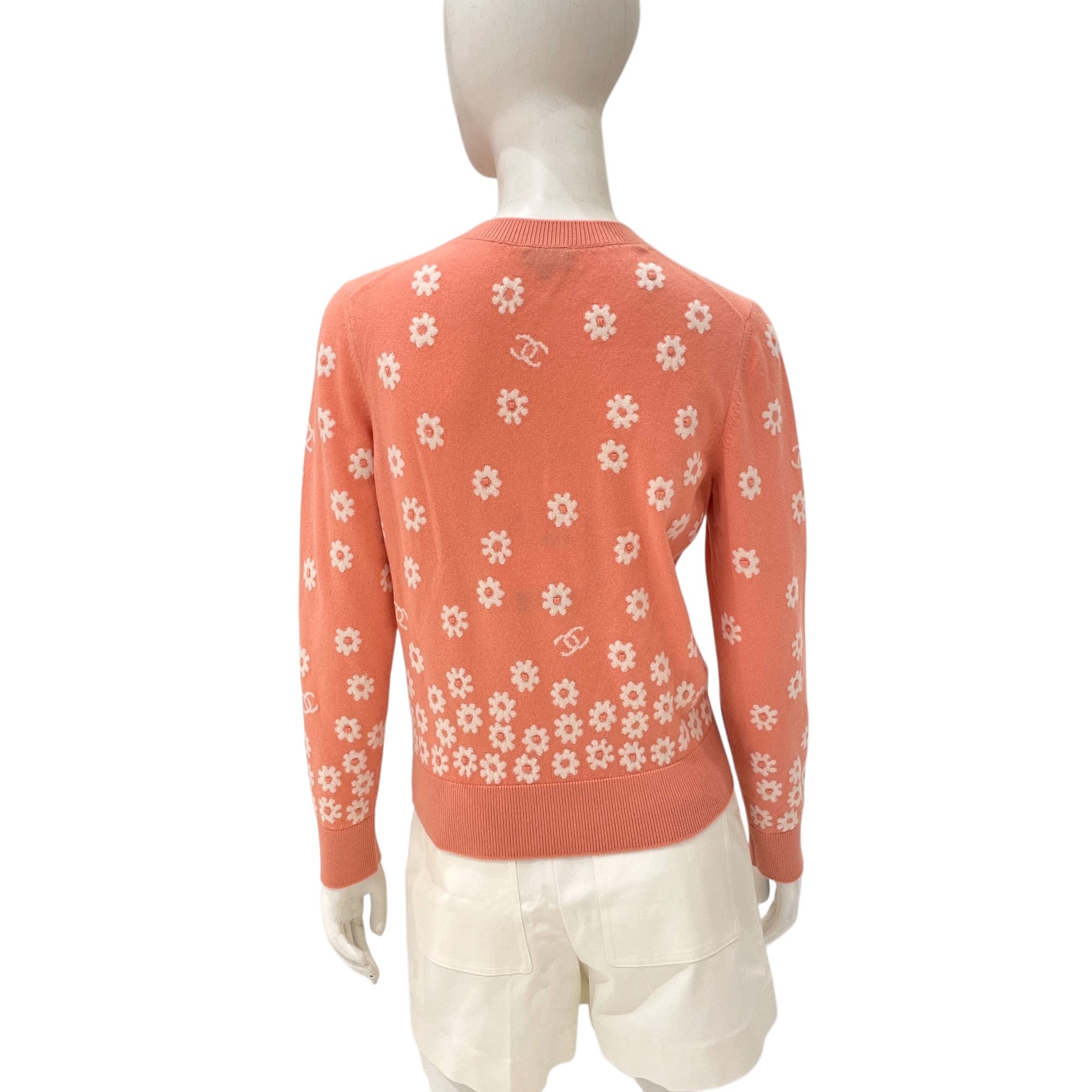 22P Floral CC Knitted 34 Pink, White Pullover in Cashmere,polyamide, elastane, Gold hardware