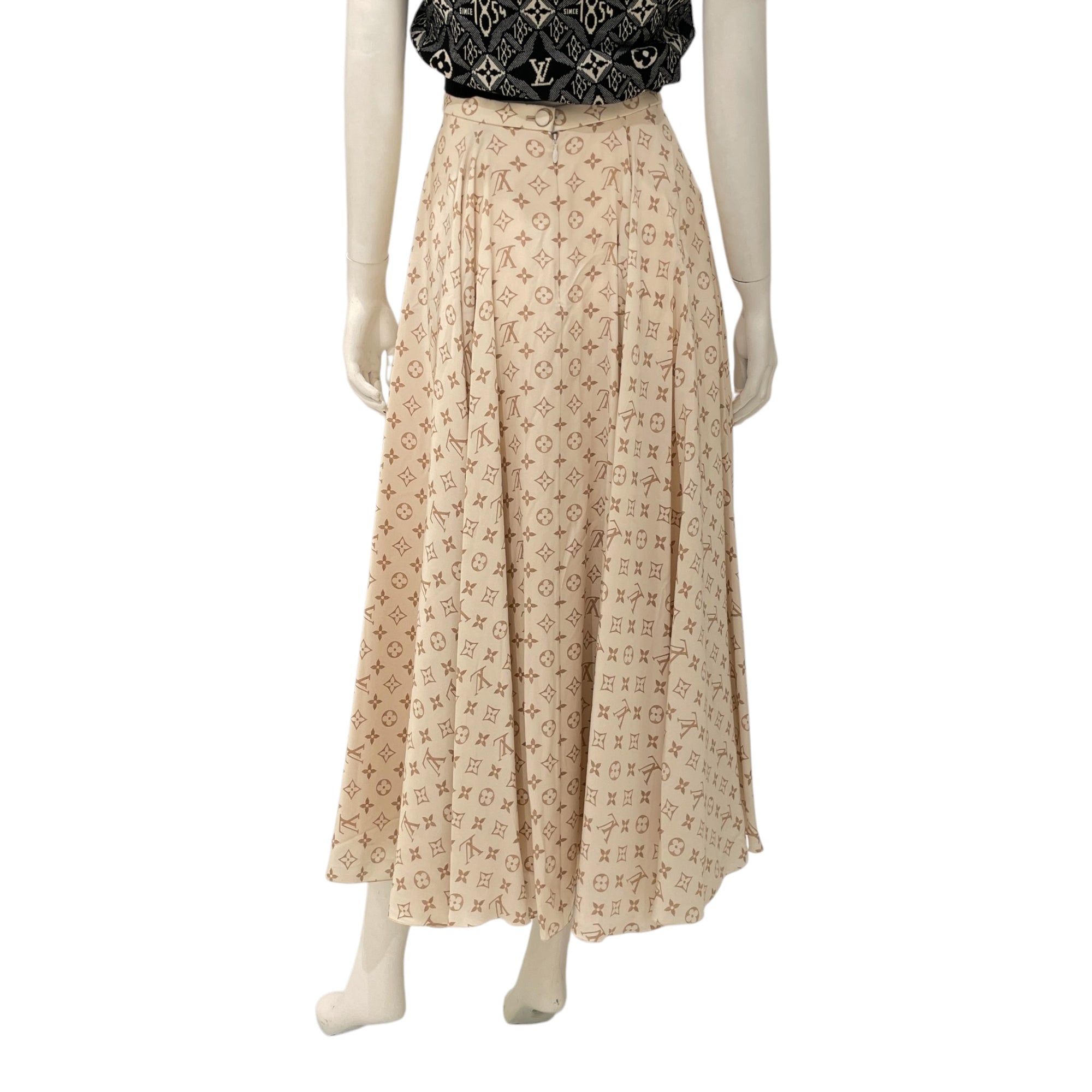 Monogram Flared Mid-Length 34 Beige Skirt in Silk