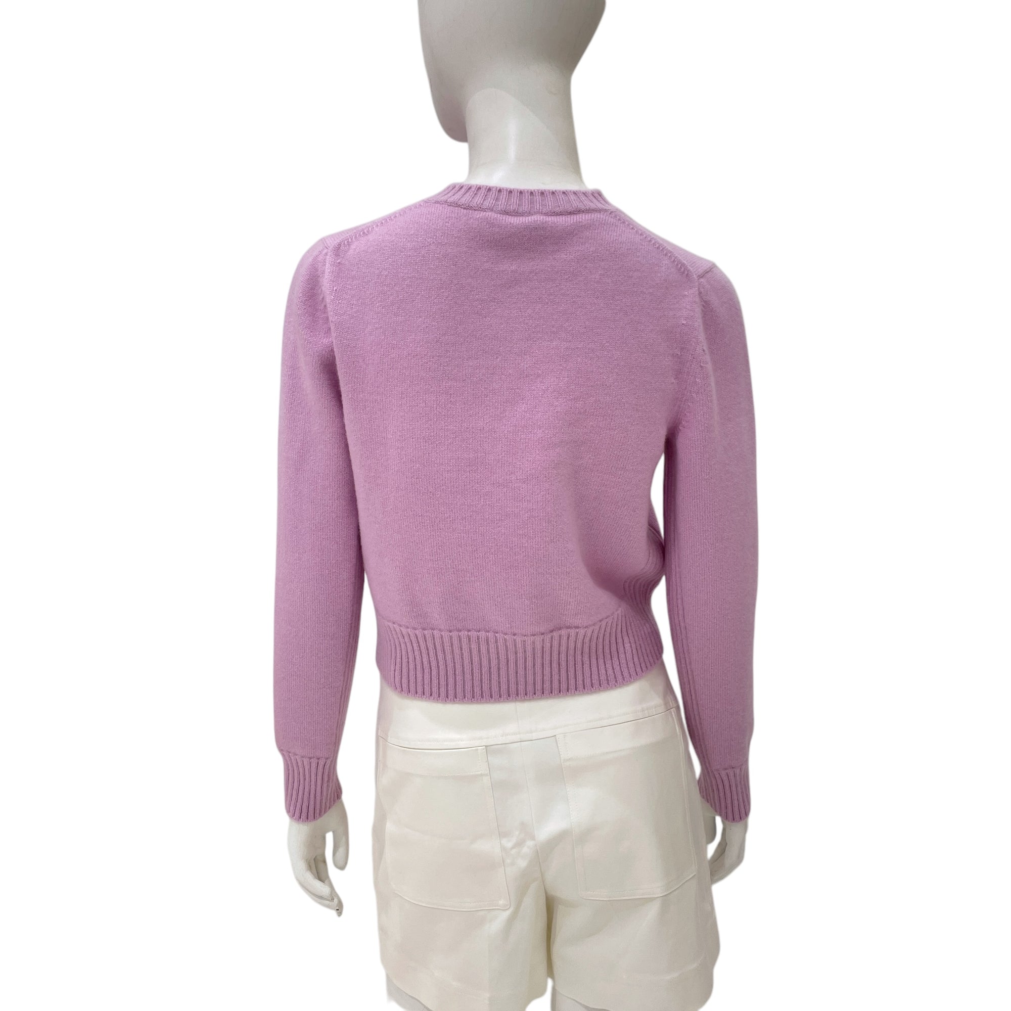 22B CC Chain Leo Button Long-sleeved 34 Light Pink Cardigan in Cashmere, silk, 3-Tone hardware