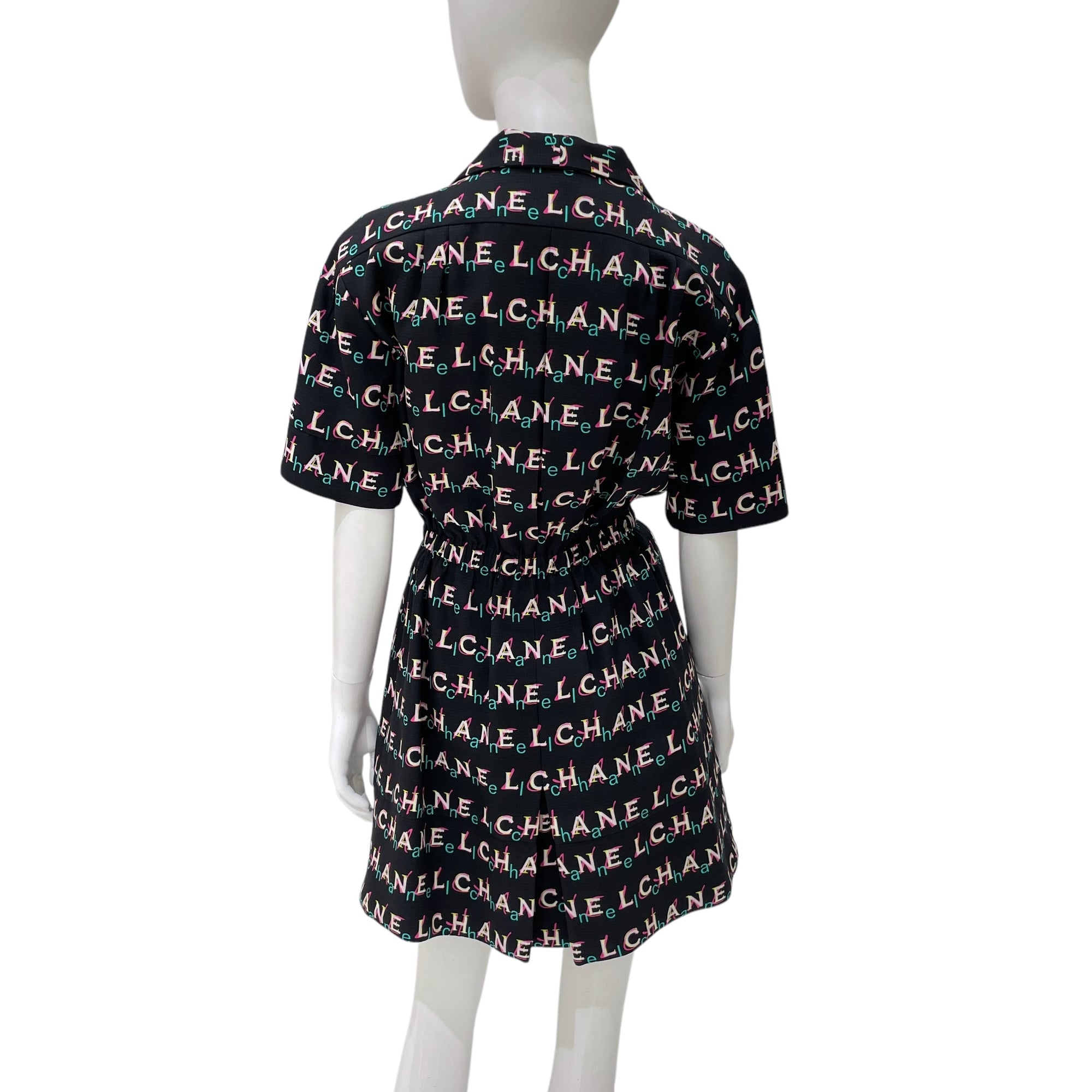 All Over Logo Short-sleeved 34 Black Dress in Silk, cotton, viscose