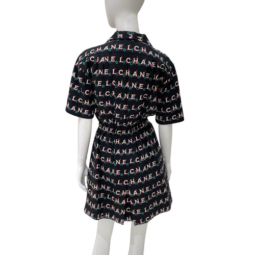 All Over Logo Short-sleeved 34 Black Dress in Silk, cotton, viscose