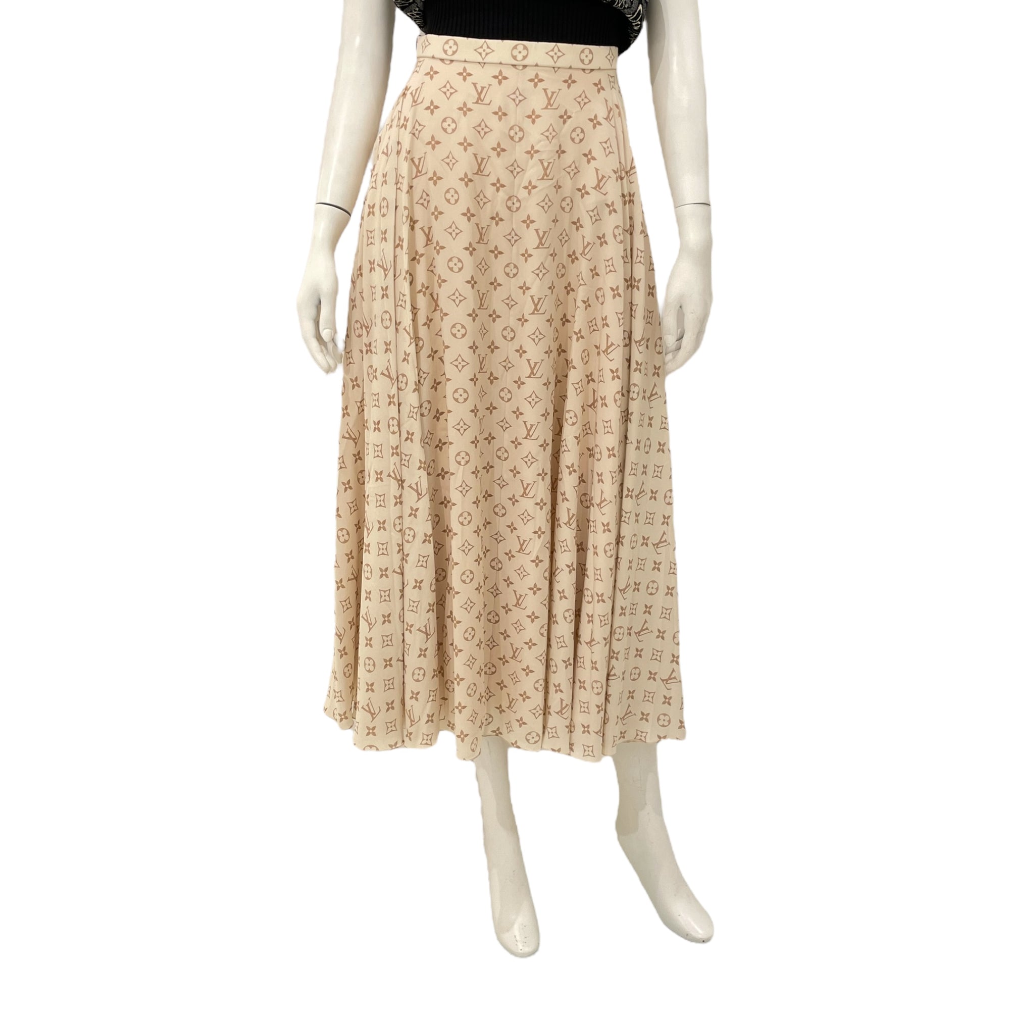 Monogram Flared Mid-Length 34 Beige Skirt in Silk