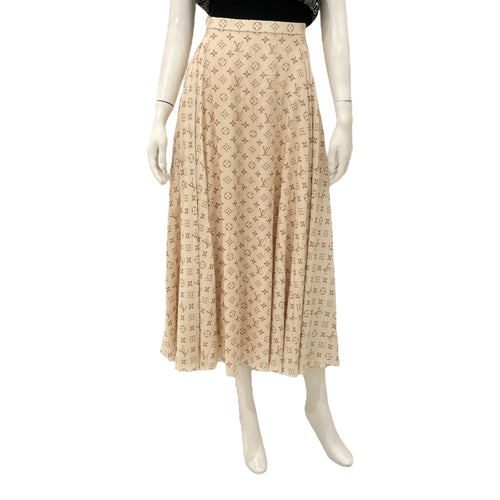 Monogram Flared Mid-Length 34 Beige Skirt in Silk