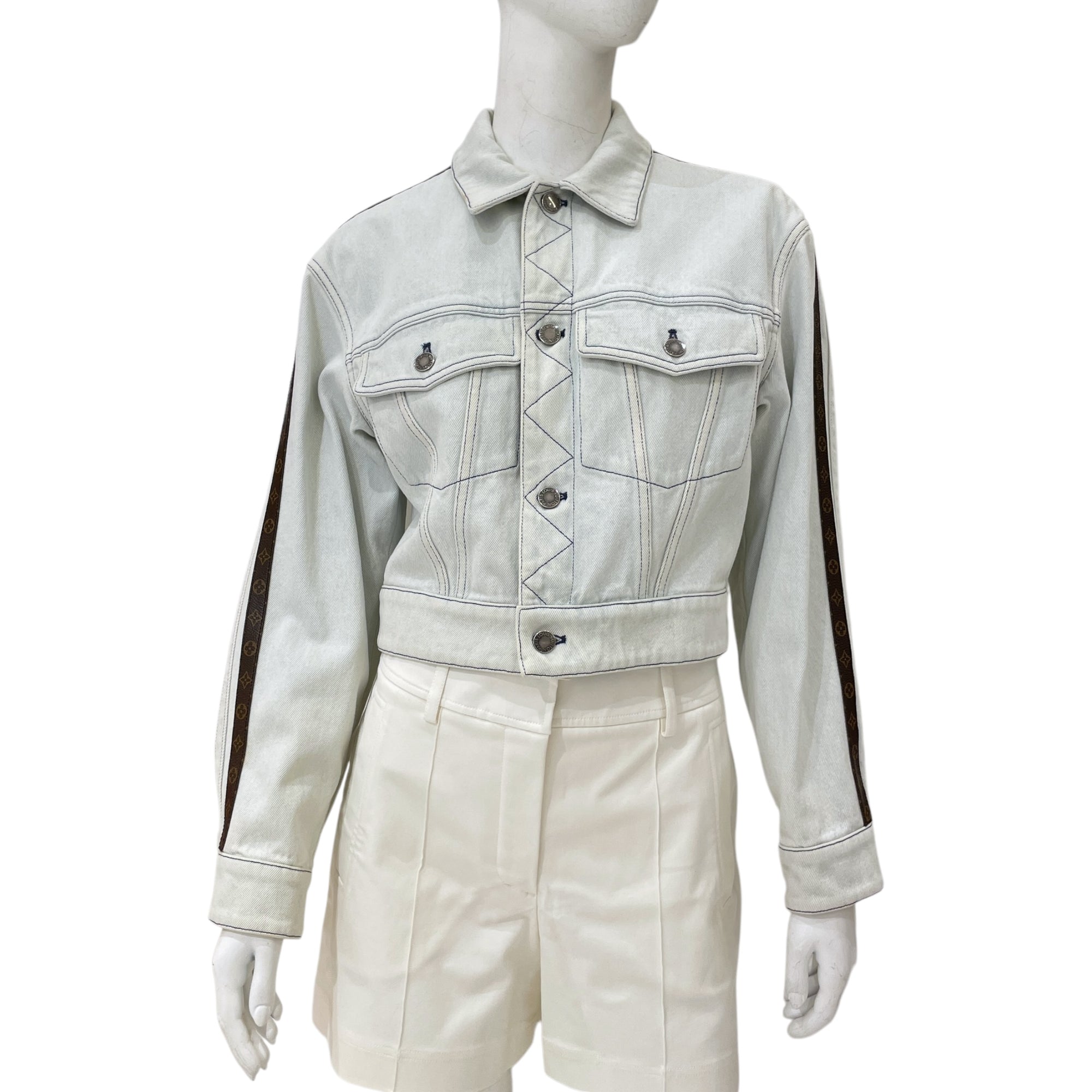 Denim monogram leather sides 34 Blue Jacket in Denim, Ruthenium hardware