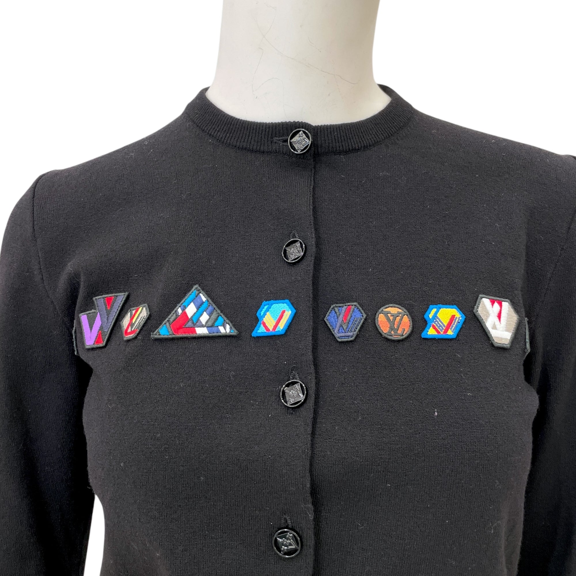 Logo Patch XS Black Cardigan in Wool, polyester