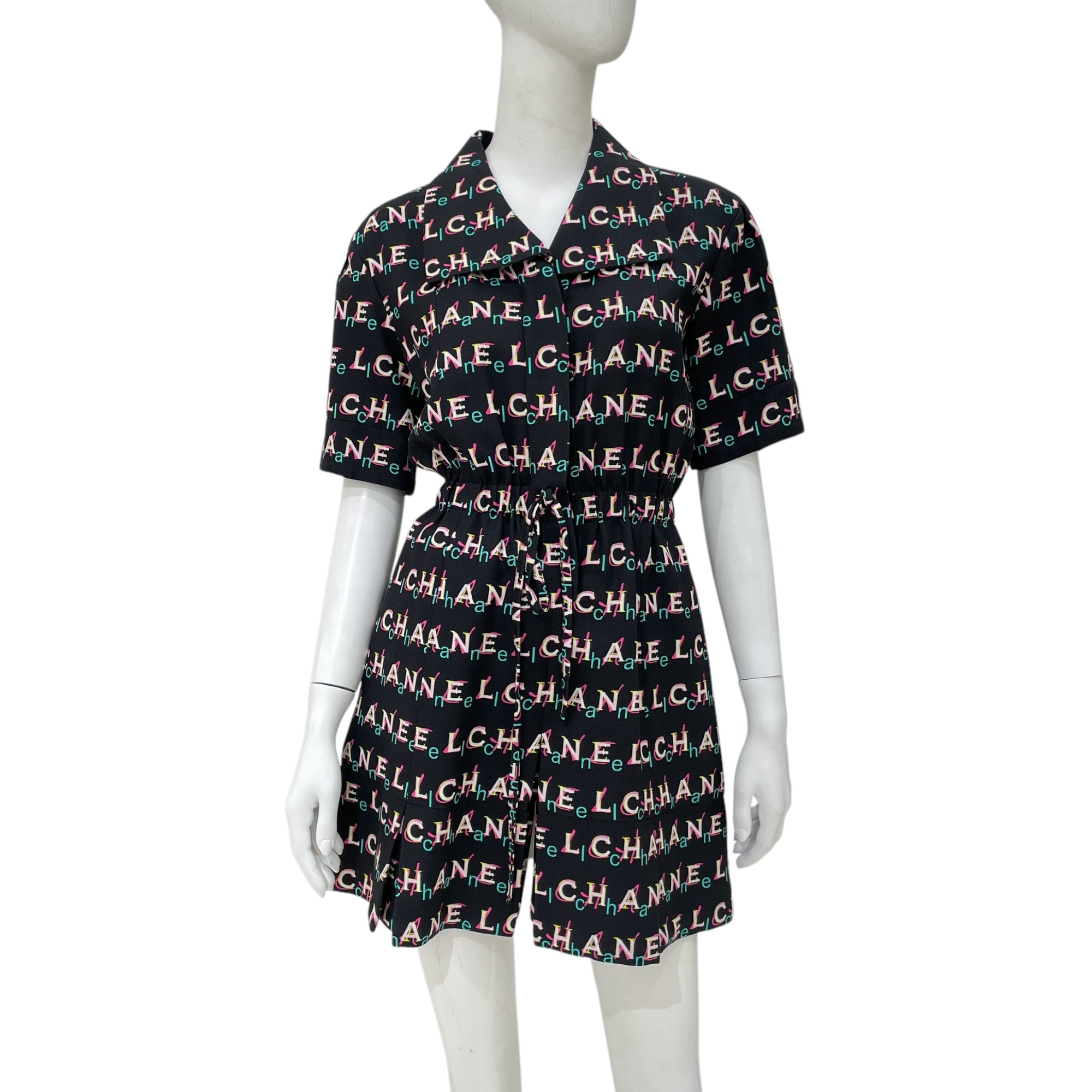 All Over Logo Short-sleeved 34 Black Dress in Silk, cotton, viscose