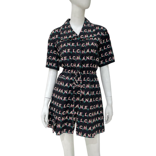 All Over Logo Short-sleeved 34 Black Dress in Silk, cotton, viscose