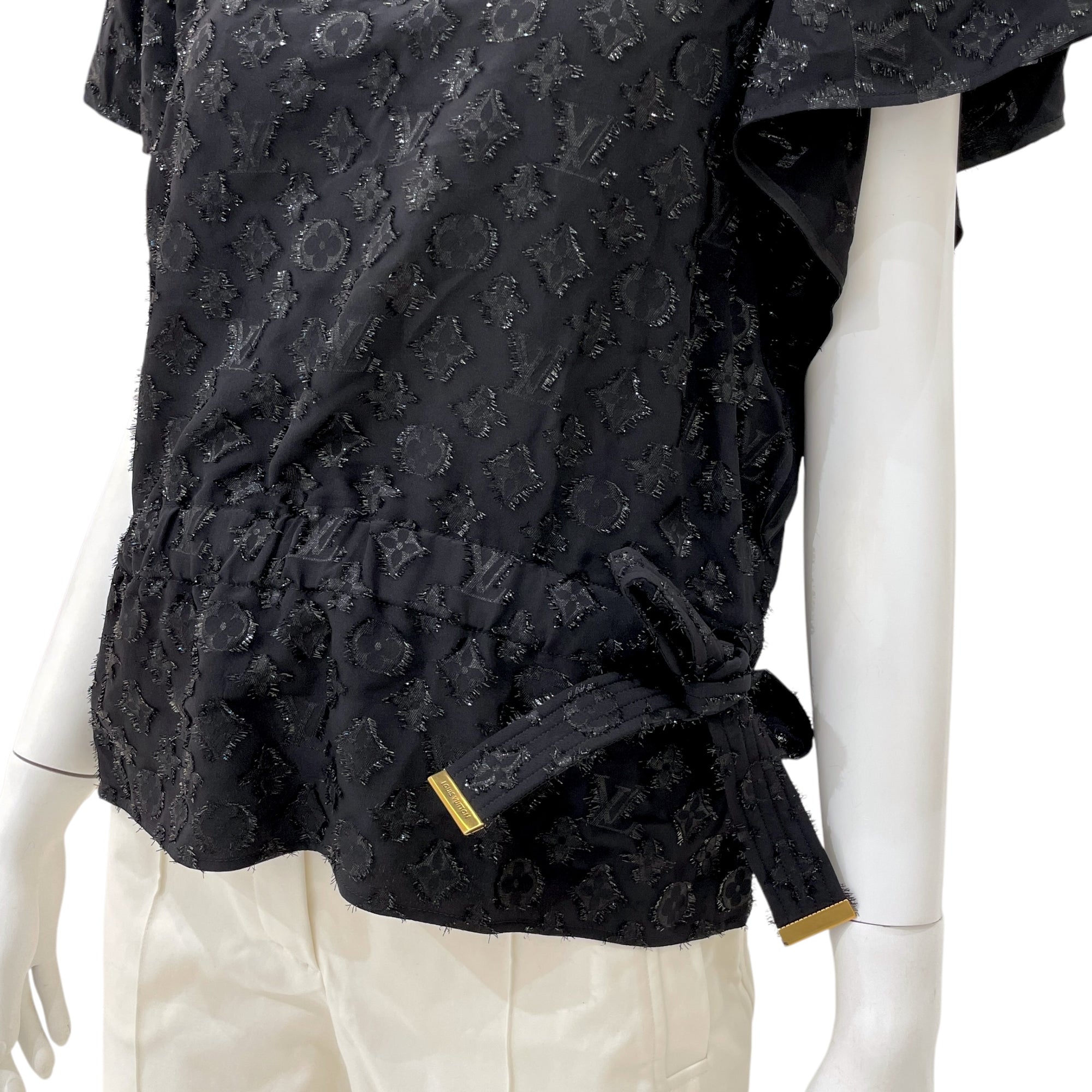 Monogram Fil Coupe 34 Black Blouse in Silk, metallised polyester, Gold hardware