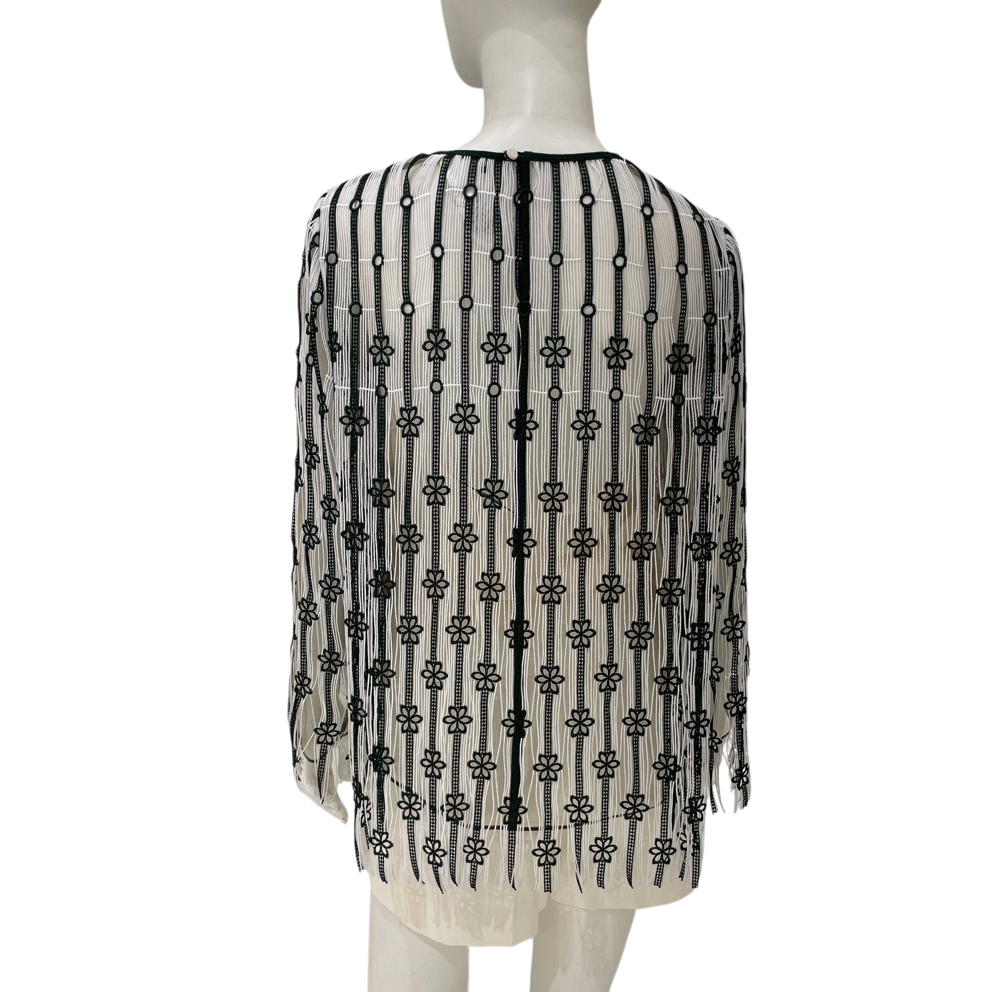 Striped Floral Lace Fringe 36 Multi-colour Blouse in Polyamide,polyester