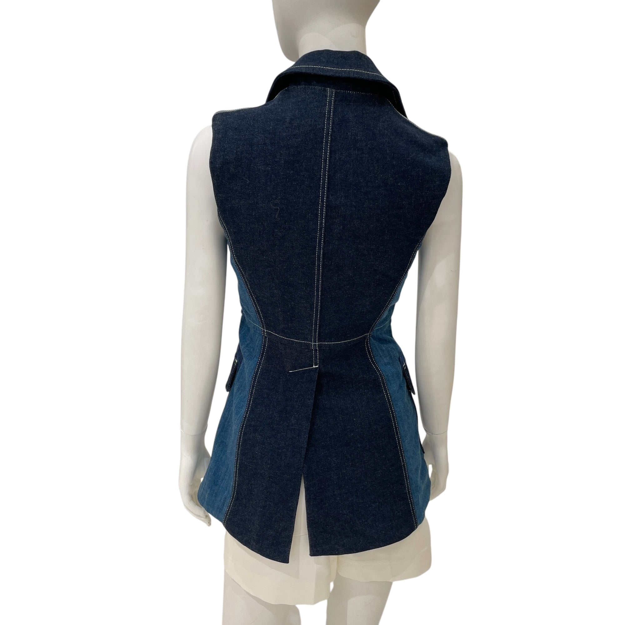 2-Tone Denim Long 34 Blue Vest in Denim cotton, elastane, Silver hardware