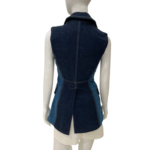 2-Tone Denim Long 34 Blue Vest in Denim cotton, elastane, Silver hardware