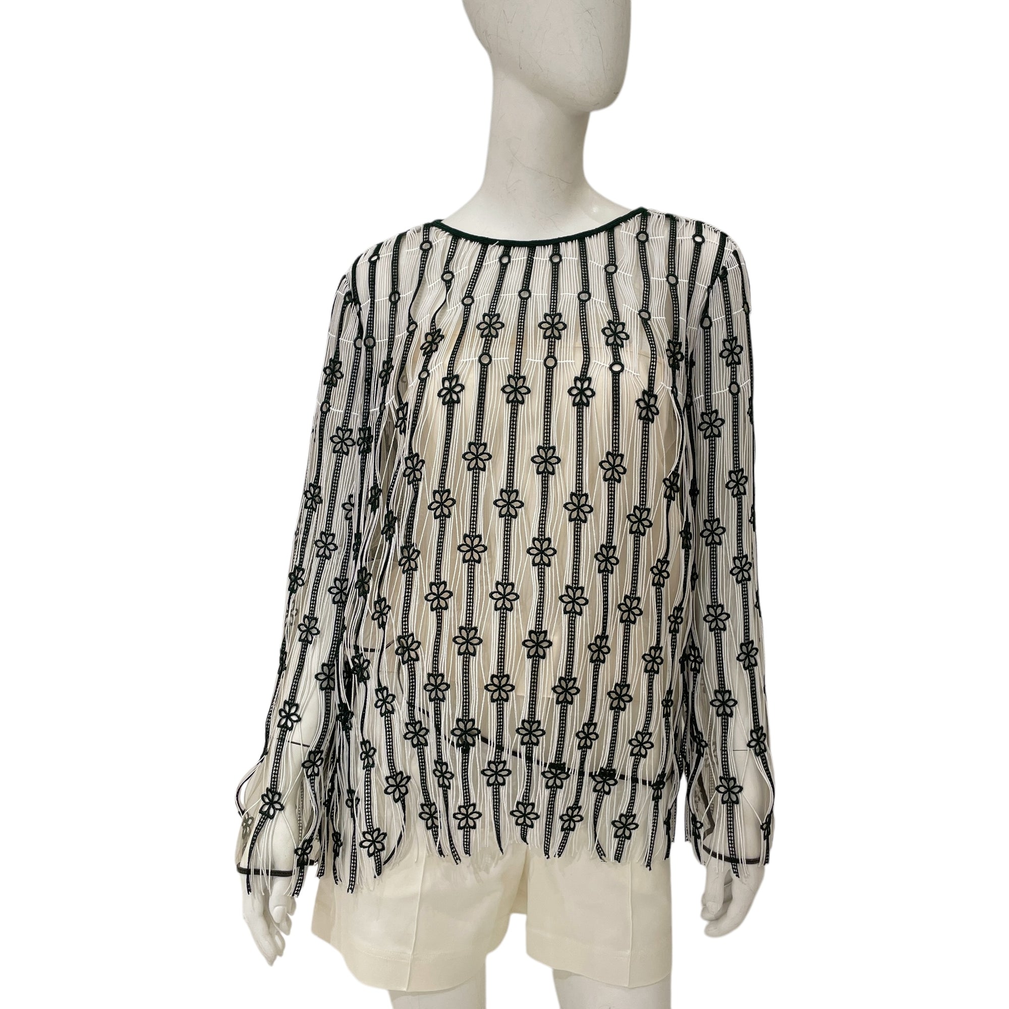 Striped Floral Lace Fringe 36 Multi-colour Blouse in Polyamide,polyester