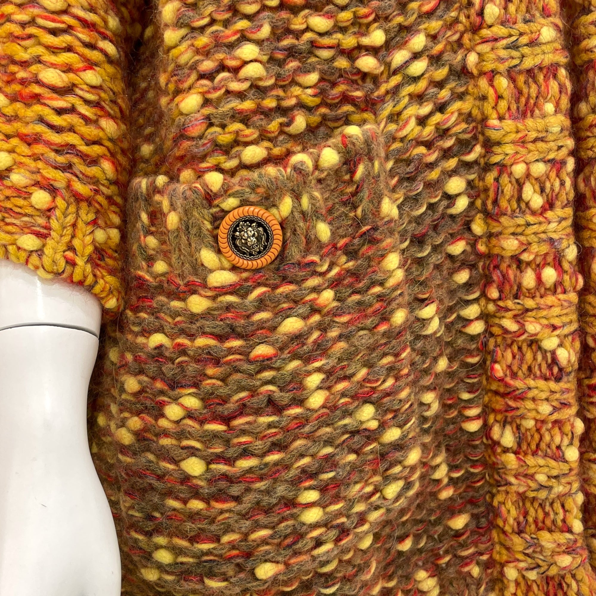 2015 Resort Maxi 34 Yellow, Orange Vest in Wool, nylon, mohair, alpaca, Antique gold hardware
