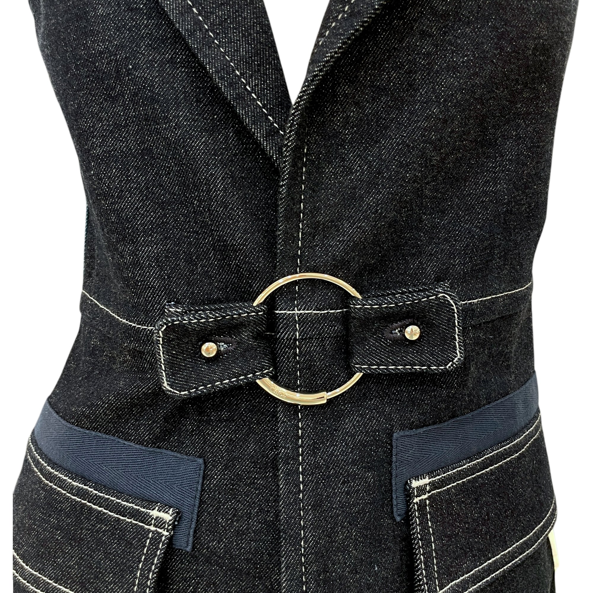 2-Tone Denim Long 34 Blue Vest in Denim cotton, elastane, Silver hardware