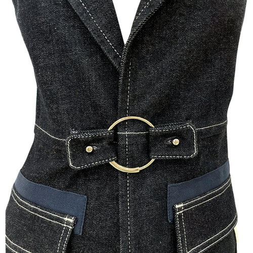 2-Tone Denim Long 34 Blue Vest in Denim cotton, elastane, Silver hardware