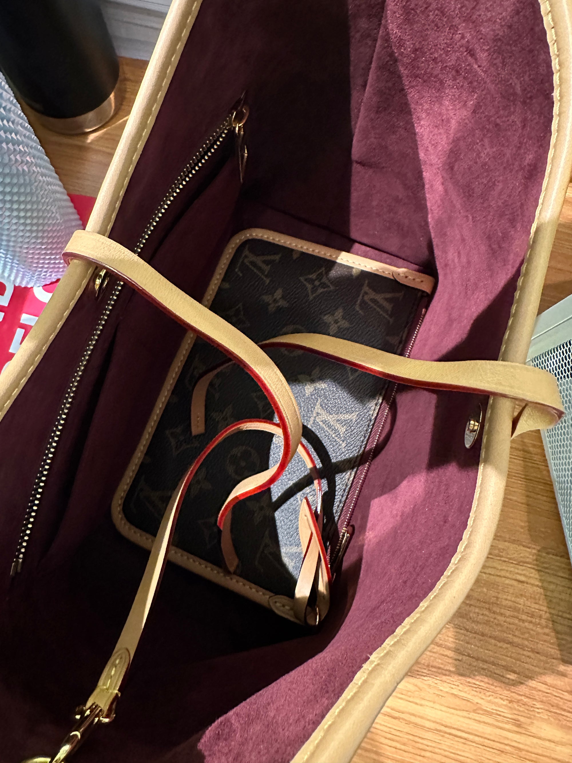 Carryall PM Brown Shoulder Bag in Coated Canvas, Gold hardware