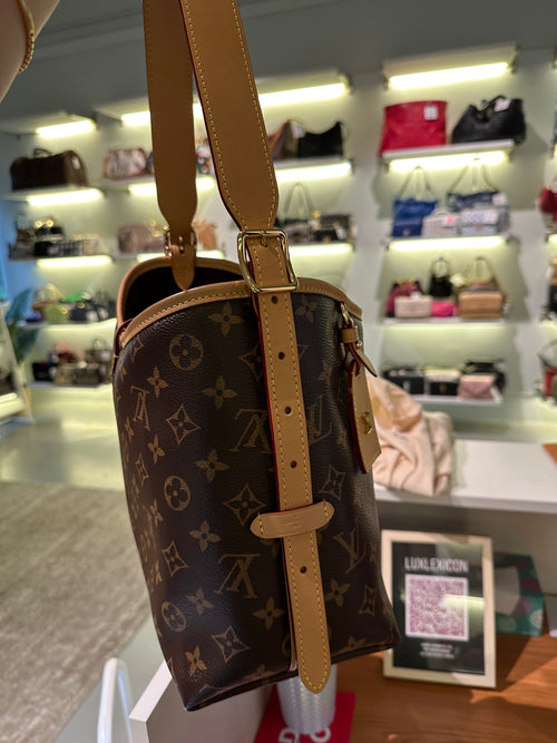 Carryall PM Brown Shoulder Bag in Coated Canvas, Gold hardware