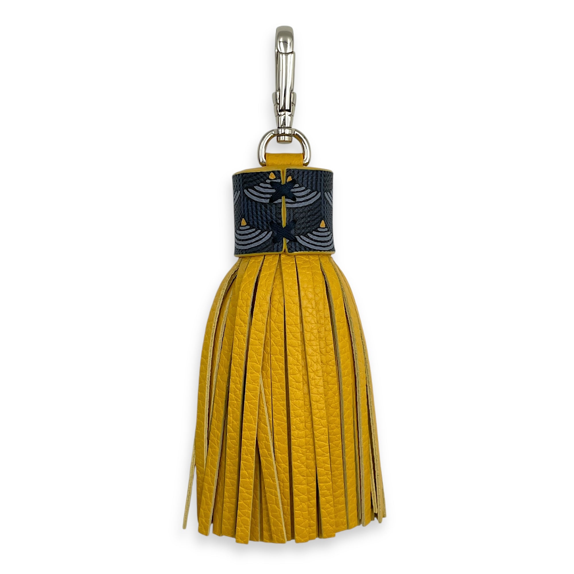 Tassel Yellow Charm in Calfskin, Silver hardware