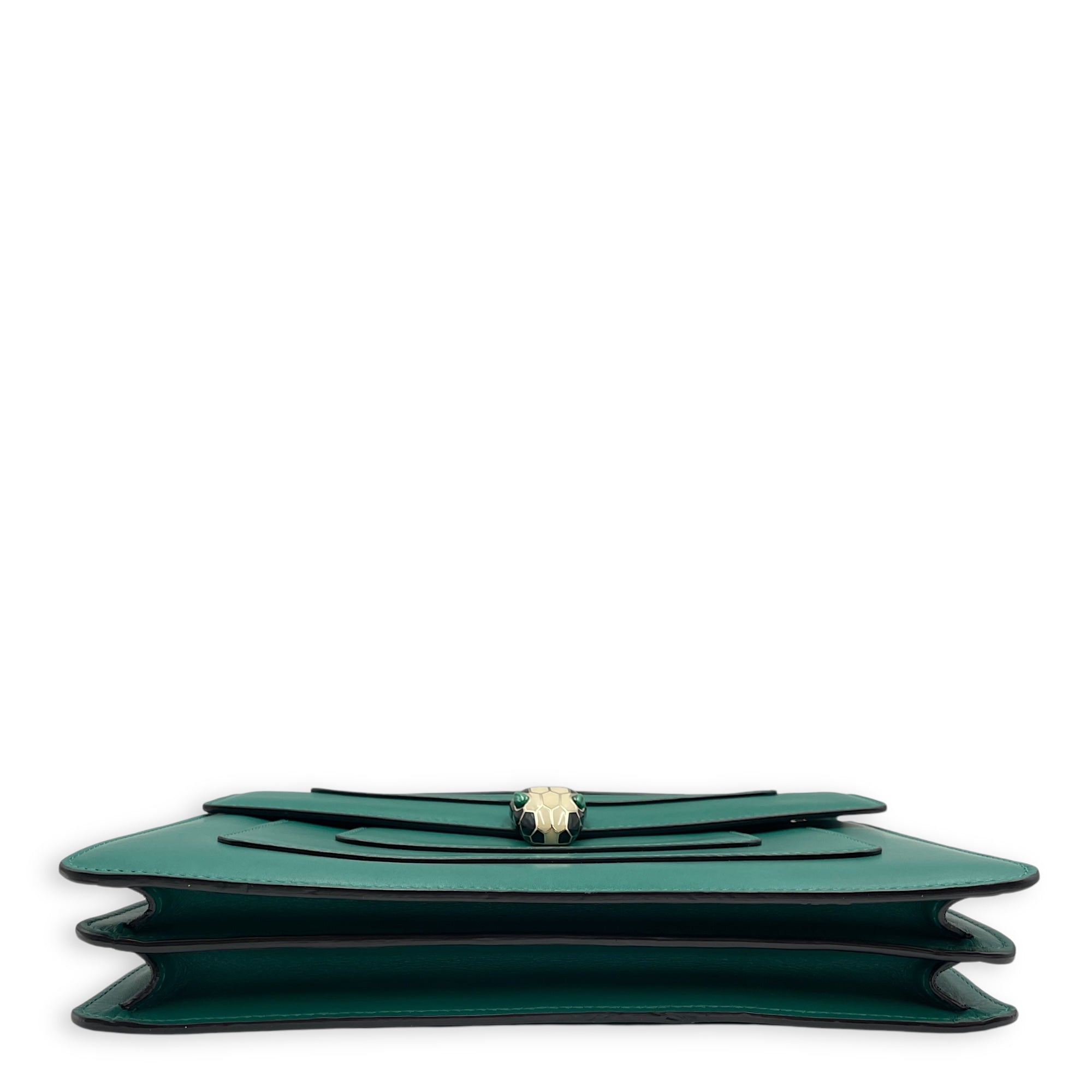 Serpenti Green Shoulder Bag in Calfskin, Gold hardware
