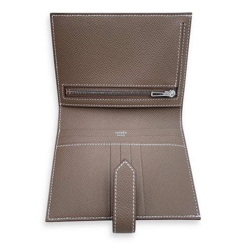 Bearn Compact Etoupe Wallet in Epsom, Palladium hardware