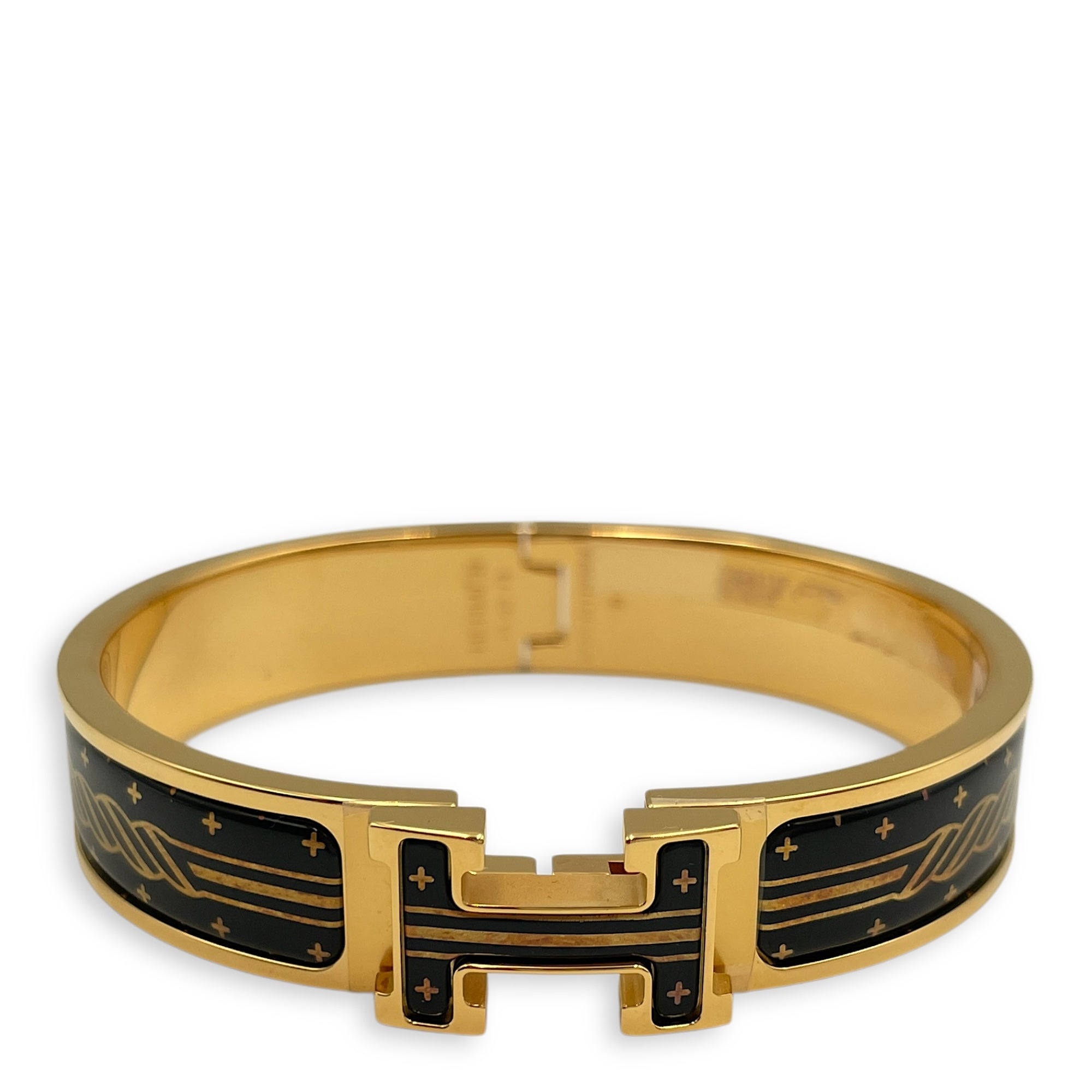 Clic H Quadrige Black Bracelet, Gold hardware