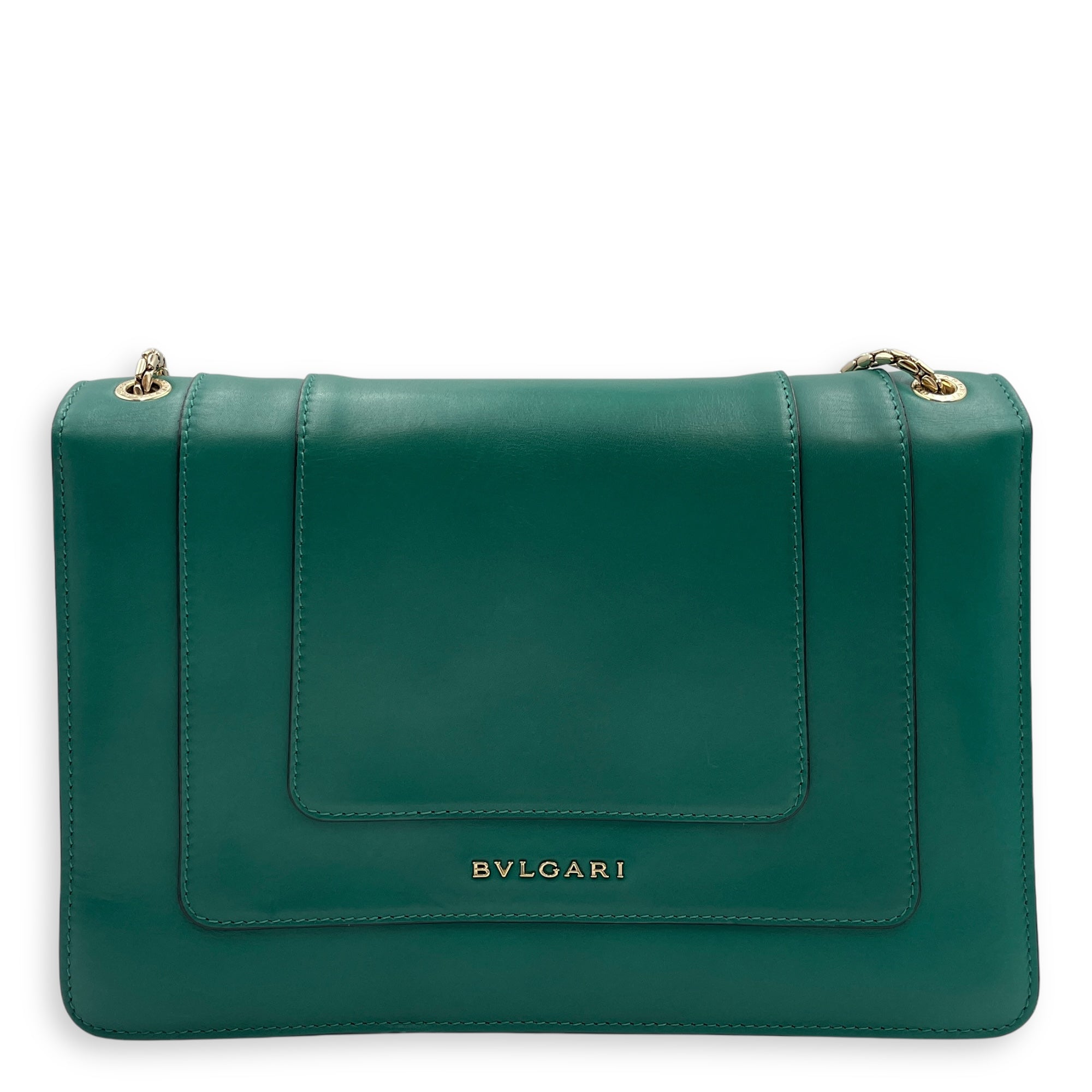 Serpenti Green Shoulder Bag in Calfskin, Gold hardware