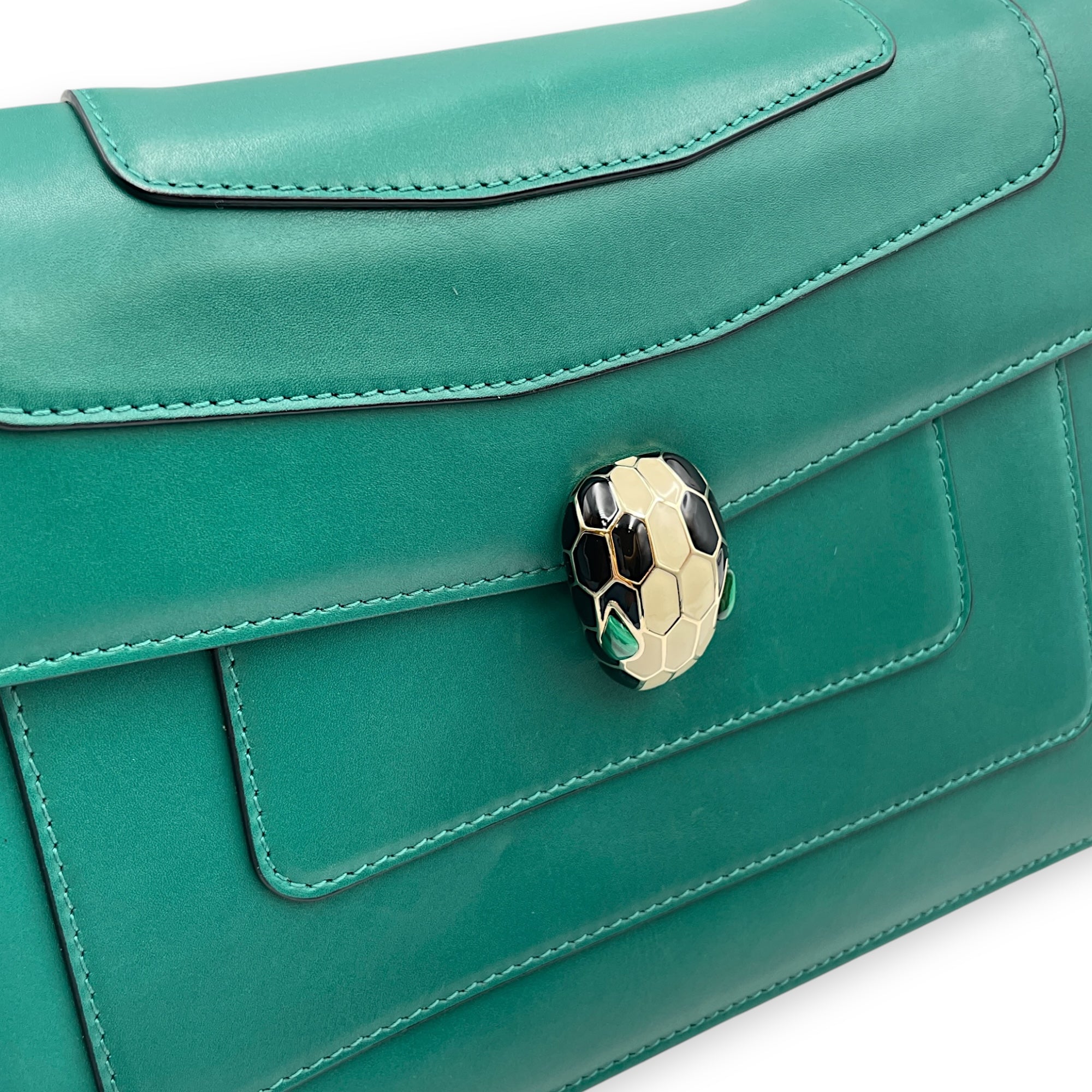 Serpenti Green Shoulder Bag in Calfskin, Gold hardware