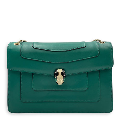 Serpenti Green Shoulder Bag in Calfskin, Gold hardware