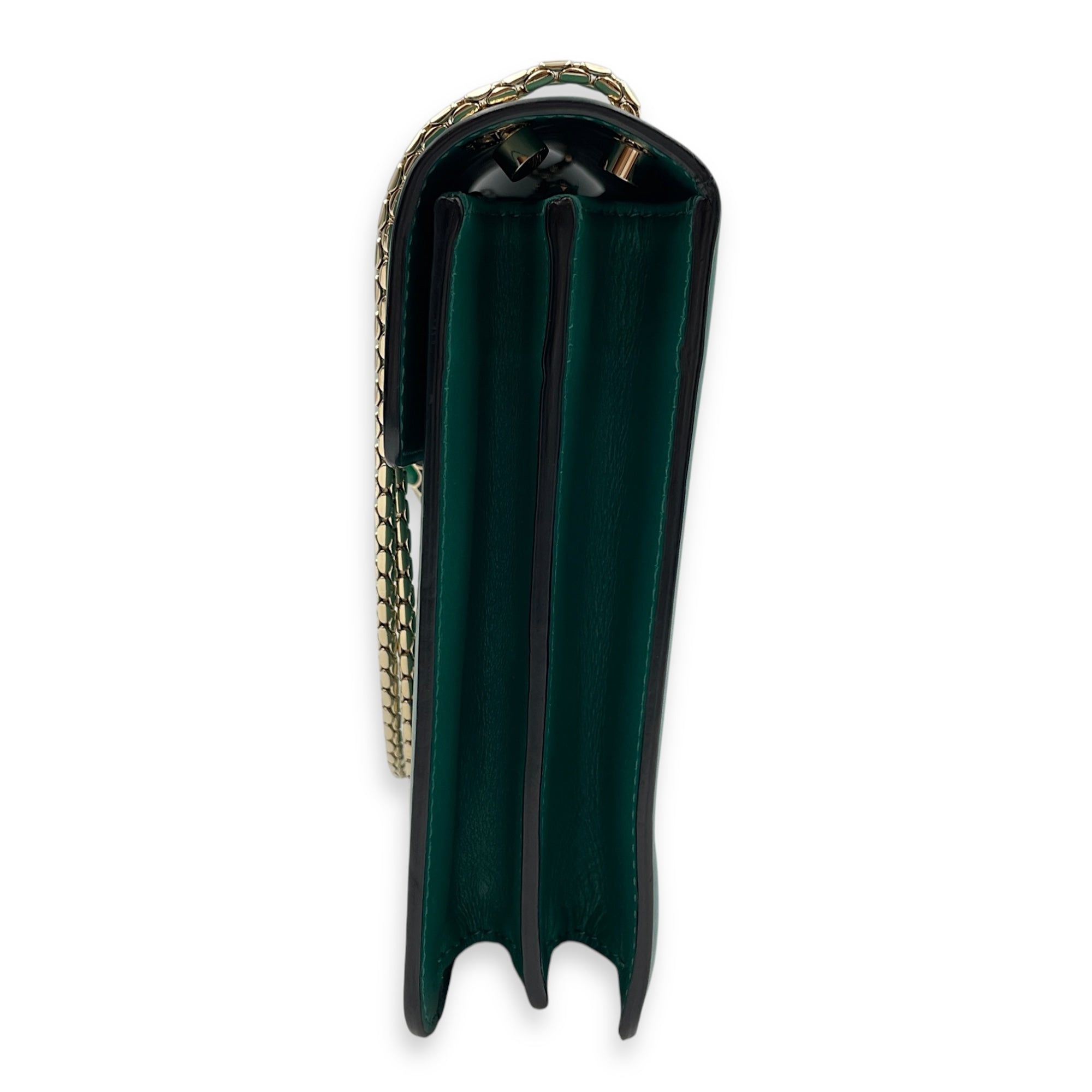 Serpenti Green Shoulder Bag in Calfskin, Gold hardware