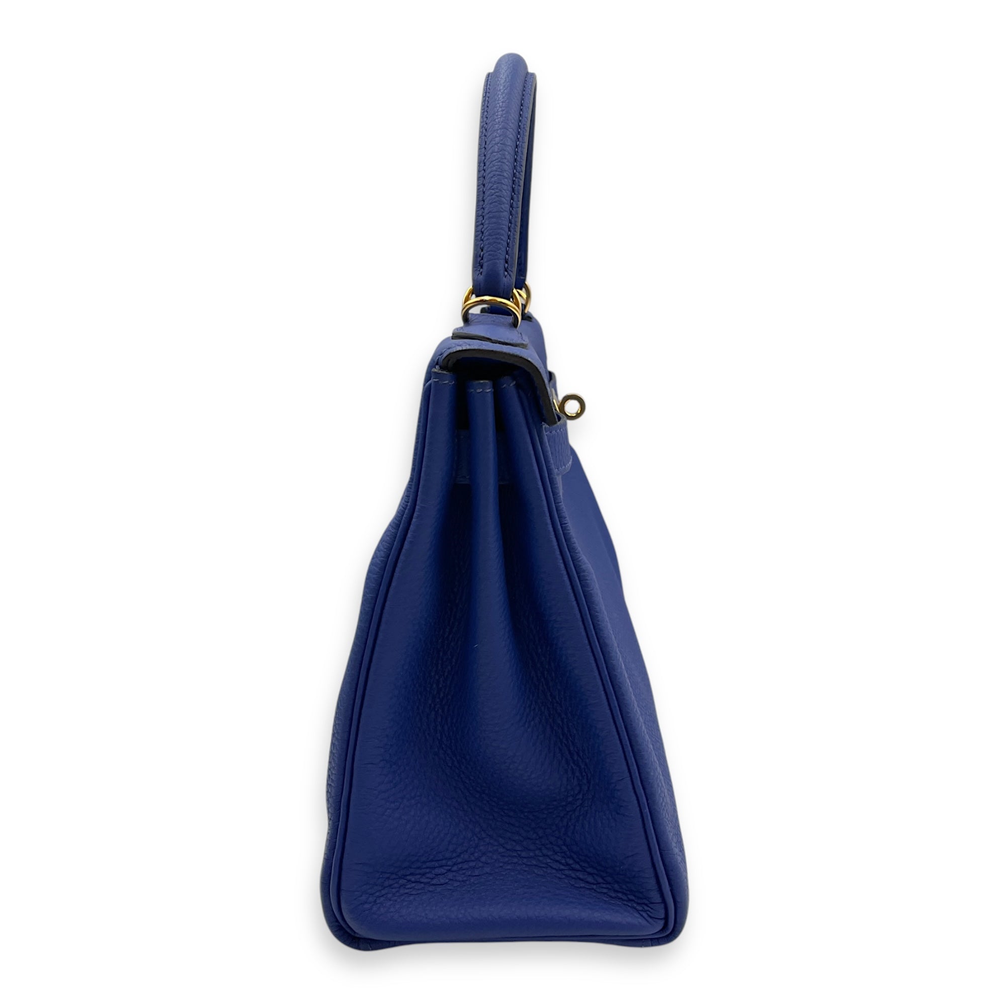 Kelly 28 Blue Electric in Togo, Gold hardware
