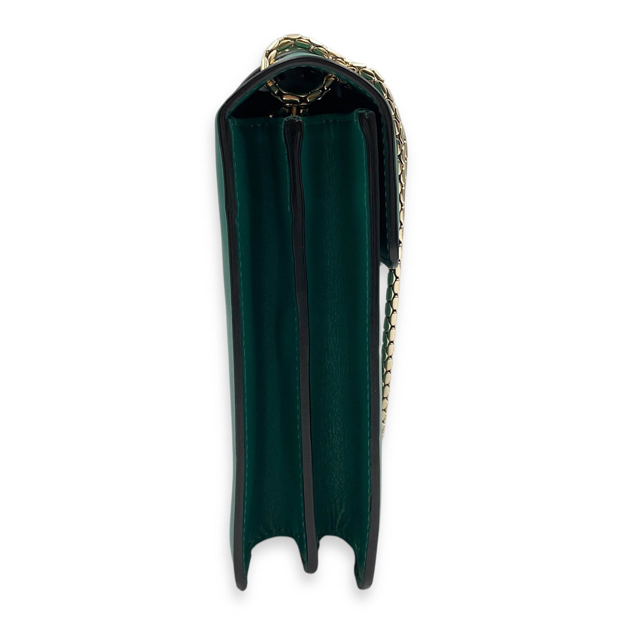 Serpenti Green Shoulder Bag in Calfskin, Gold hardware