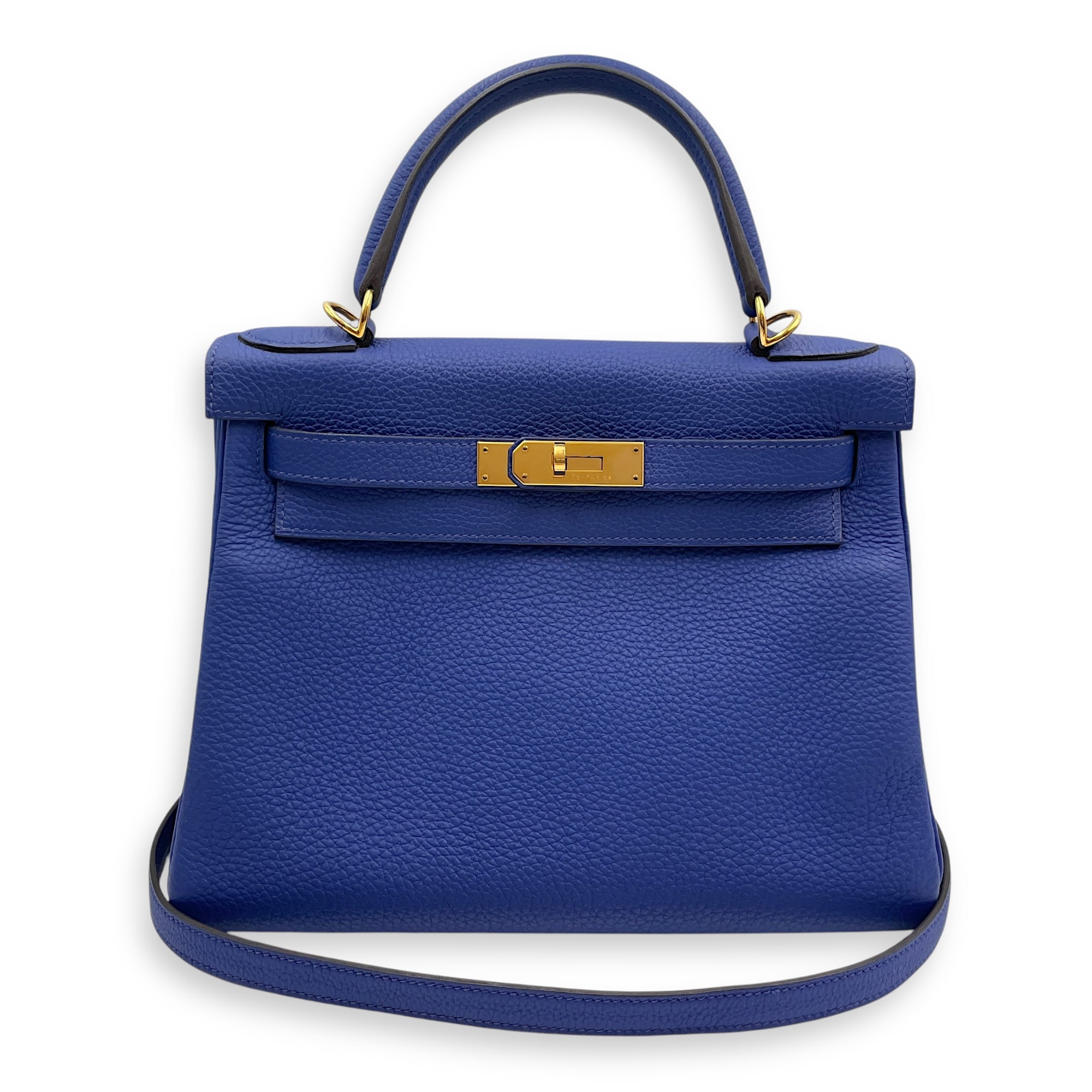 Kelly 28 Blue Electric in Togo, Gold hardware