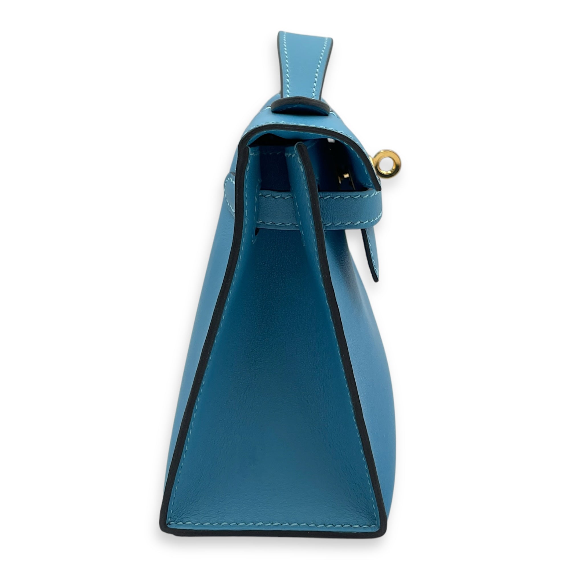 Kelly Pochette Blue Du Nord in Swift, Gold hardware