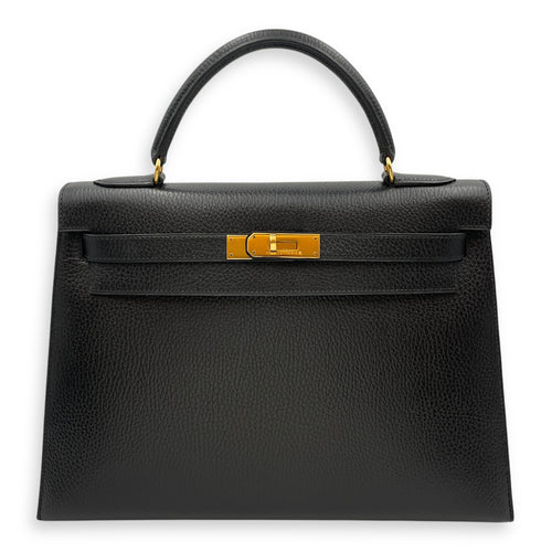 Sellier Kelly 32 Black in Ardennes, Gold hardware