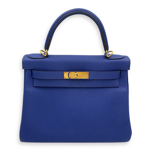 Kelly 28 Blue Electric in Togo, Gold hardware