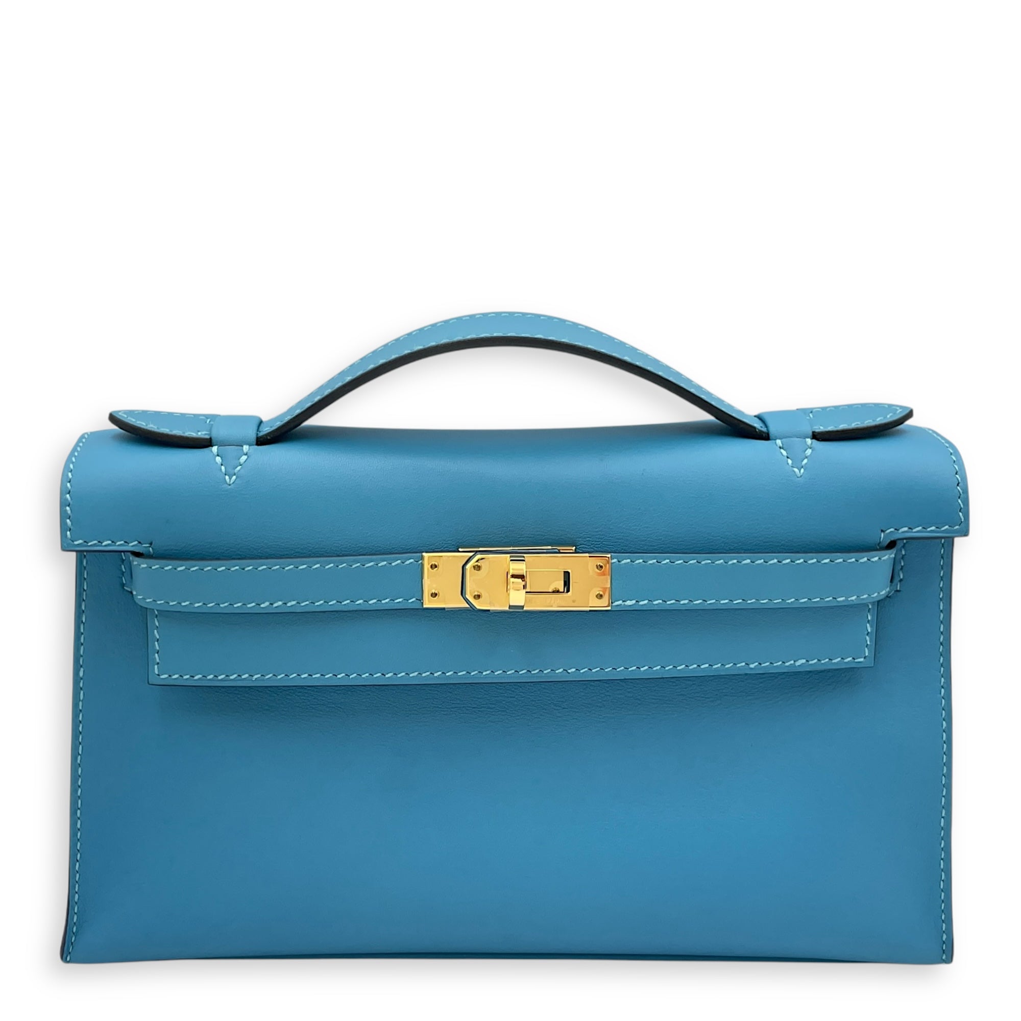 Kelly Pochette Blue Du Nord in Swift, Gold hardware