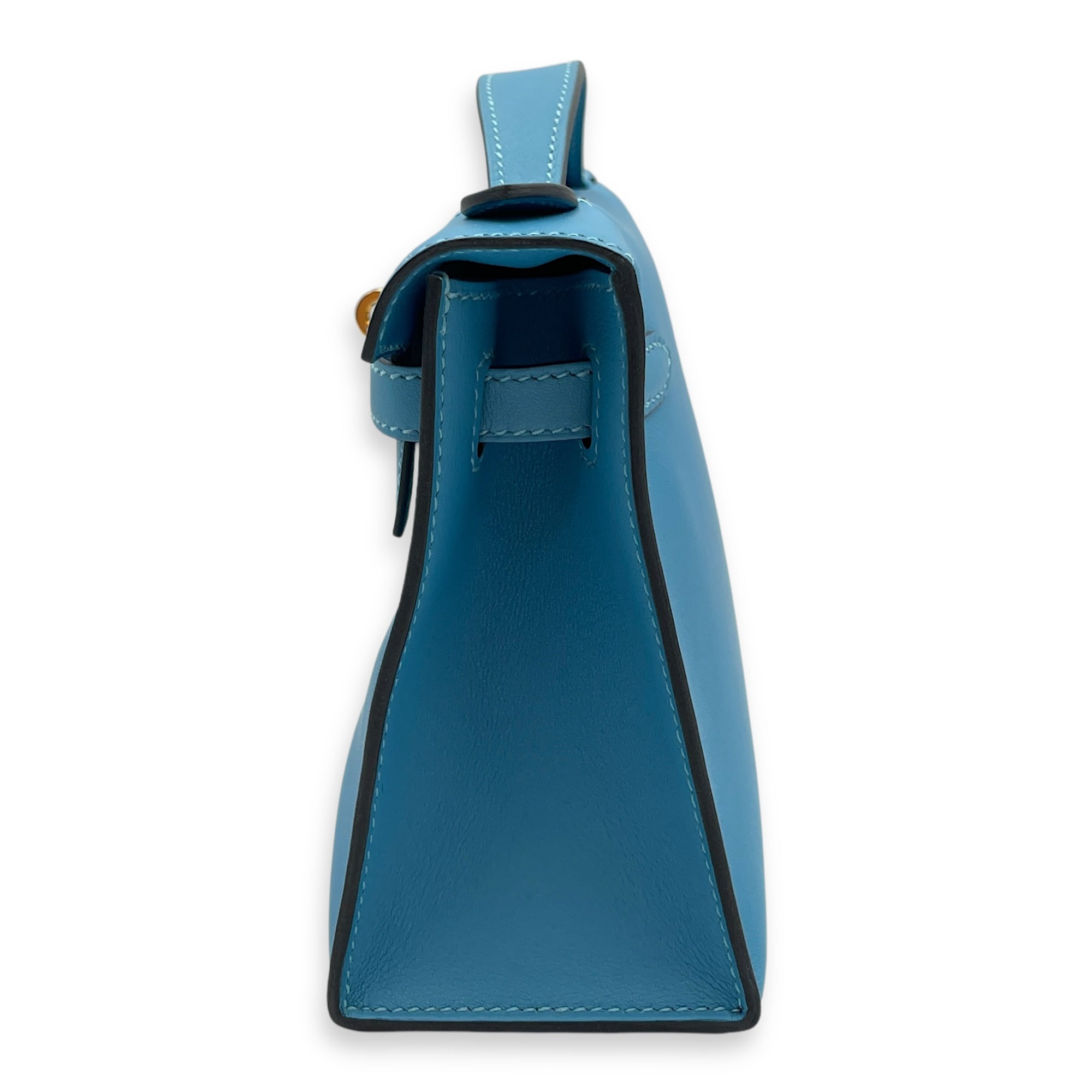 Kelly Pochette Blue Du Nord in Swift, Gold hardware