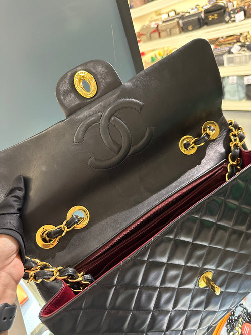 CC Jumbo Deka Black Shoulder Bag in Calfskin, Gold hardware