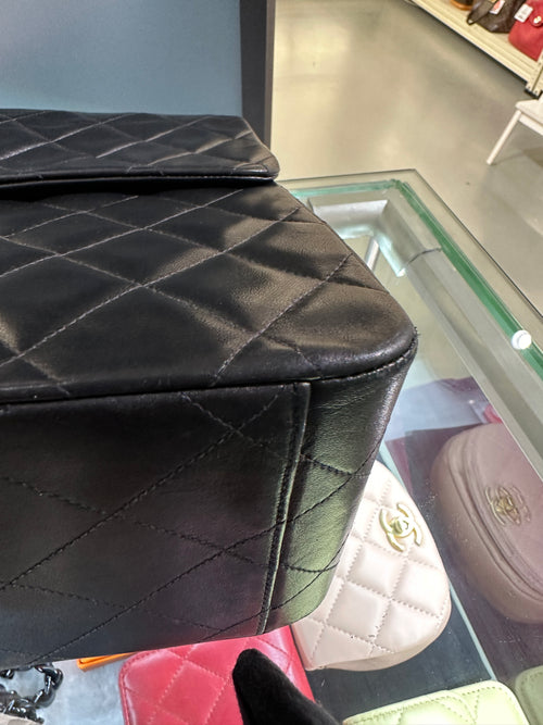 CC Jumbo Deka Black Shoulder Bag in Calfskin, Gold hardware