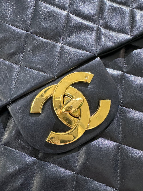 CC Jumbo Deka Black Shoulder Bag in Calfskin, Gold hardware