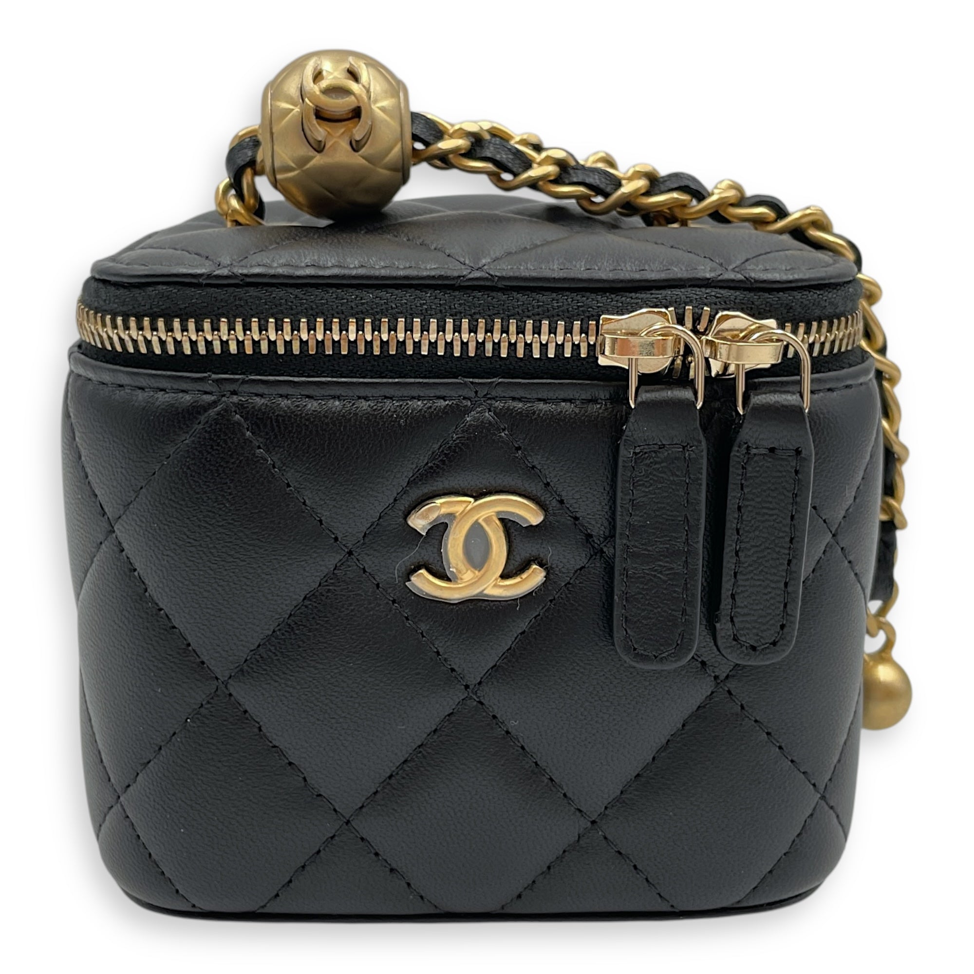 Pearl Crush Mini Black Vanity Bag in Lambskin, Gold hardware